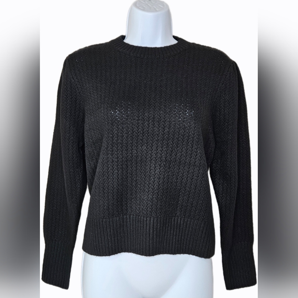 NWT Elodie Women's Cropped Cable Knit Crew Neck Sweater Black Size XL
